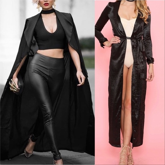 CHIC Black Satin Duster Top - Picture 2 of 4